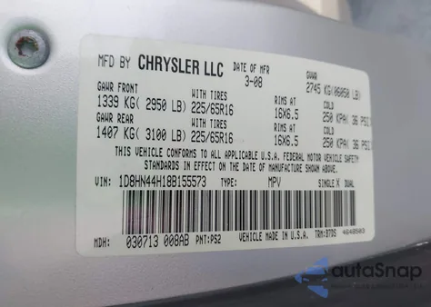 2008 Dodge Grand Caravan Se из США, поврежденный, VIN 1D8HN44H18B155573